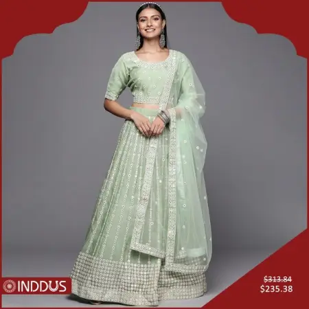 WWW.INDDUS.COM
235.38  Green Embroidered Festive Lehenga Choli
Navratri Sale  Upto 