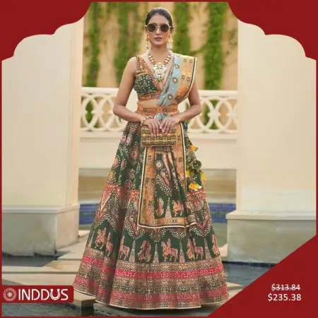 WWW.INDDUS.COM
191.65  Green  Gold Festive Lehenga Choli
Navratri Sale  Upto