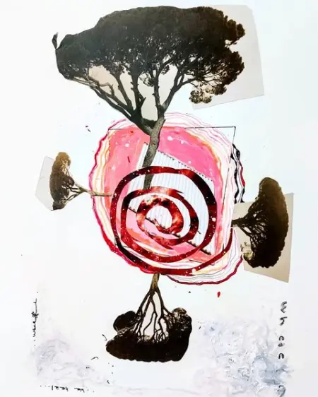 Wheel
We Heal
collage painting drawing
trees cycle of life
healing lettinggo
spin bala
