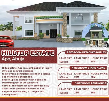 HILLTOP ESTATE, APO, ABUJA FCT-NIGERIA

The Apo area is a fast developing district in the F
