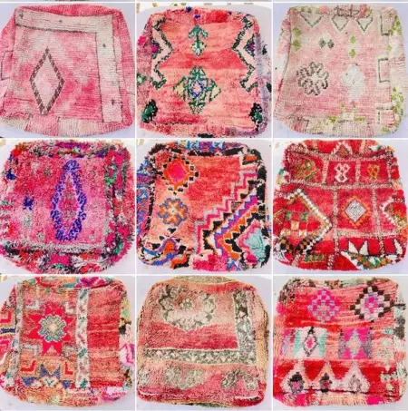 This Moroccan pouf is handcrafted from antique carpets made of 100 percent wool and I mad