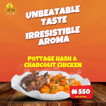 With a rich and spicy hash and tender grilled chicken, our Pottage Hash and Charcolit
