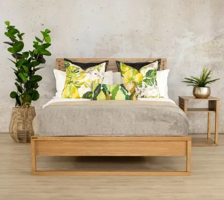 Shop the beautiful, minimalistic Roscoe Wooden Bed Frame and feature it as a grand feature 