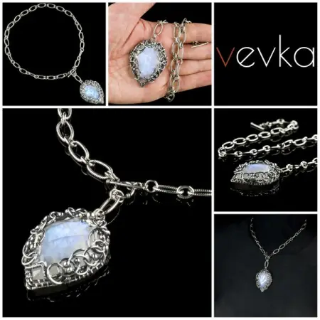 Wisior Moon Knight stworzyam ze zjawiskowo piknego kamienia ksiycowego w kszta