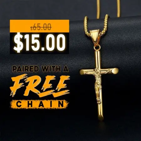 15.00 Only--Classic Jesus Cross Pendant
Paired with a FREE Chain
Buy 1 