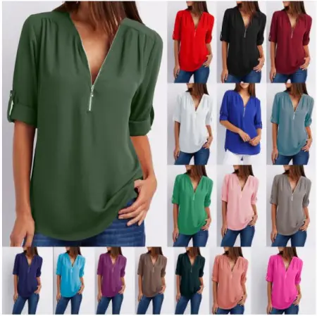 New Exclusive Chiffon Zipper Blouse.
ComfortableLoose-fitting
 High quality  Fashi