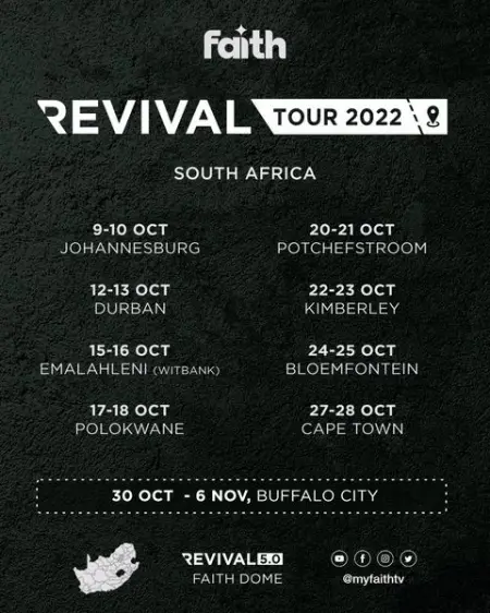REVIVAL IS COMING TO A CITY NEAR YOU   

Be a part of Revival Tour Sout