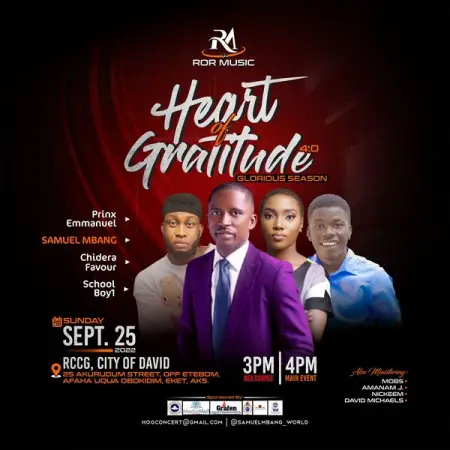 EKET GET READY!!!

HEART OF GRATITUDE 4.0 -GLORIOUS SEASON- with Samuel Mbang 