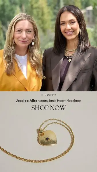 SPOTTED  Jessica Alba wears Bonitos Heart Necklace Onyx Stone. Shop y ours today at bonit