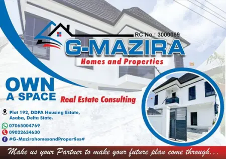 G-MAZIRA HOMES AND PROPERTIES

Asaba remain the fasters developing capital city in Nige