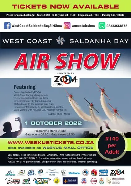 BUY YOUR TICKETS NOW! West Coast Saldanha Bay Air Show powered by Zoom Fibre SA wi