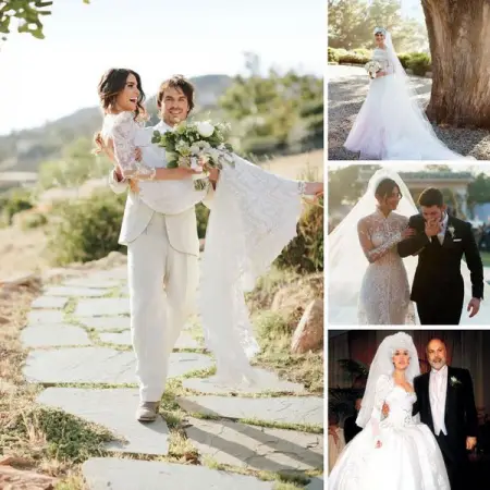 From elegant trains to high hemlines, a look back on iconic celebrity wedding dresses