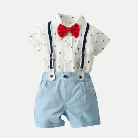 MOMORII.COM
Boy Sky Blue Suspender Shorts Outfit
The sky blue shorts outfit is desig