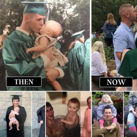 Theres a trend on the internet for people to recreate photos from their childhood and here 