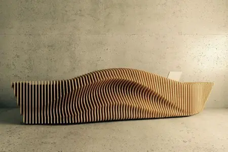 Biometric reception desk consisting of several panels, natural pressed wood or MDF wood