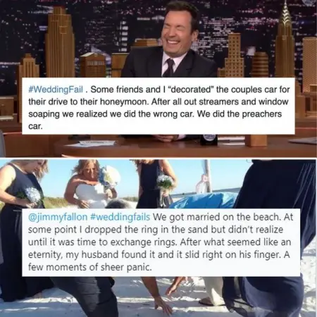 People share funny tweets about their weddind day fails that will make anyone laugh.
T