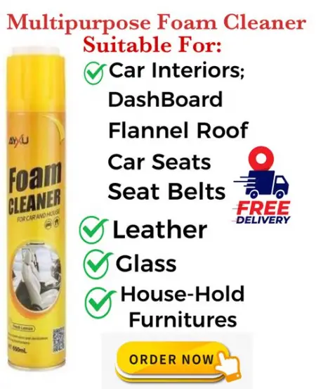 Car Interior  Home Furniture Cleaner.
Does Not Need water, Just Spray, Brush  Wipe Stain 
