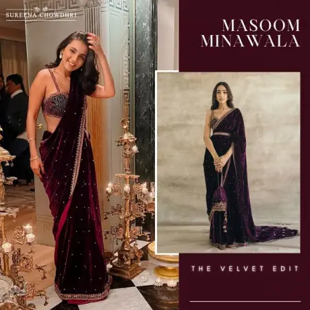 SUREENACHOWDHRI.COM
Plum Embroidered Silk Velvet Retro Sari  From INR 29,900
Worldwide Sh