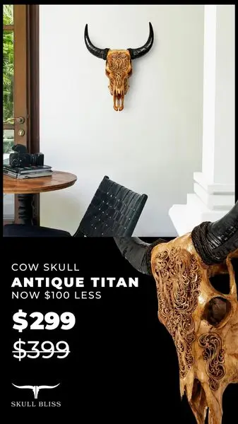 Upgrade your wall with a Cow Skull Antique Titan - Lovingly hand-carved by m