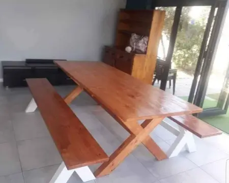 INDOOR AND OUTDOOR TABLE WITH 2 BENCHES SEALED FOR PROTECTION - R11.00

CAPE PINE BENC