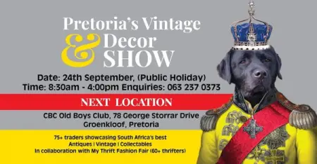 Pretorias largest antique  decor fair.
Level 2, Brooklyn Mall. With over 75 traders.
2022 d