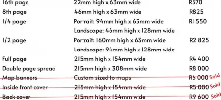 Here is the advertising rates for the 2023 edition.

 All adverts will be printed as full c