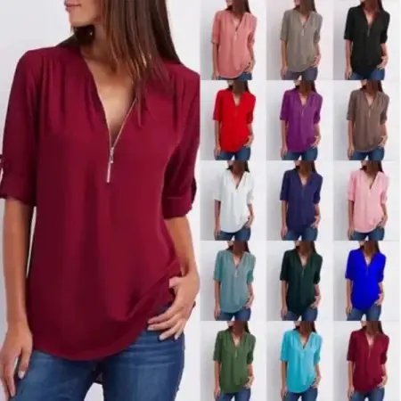 New Exclusive Chiffon Zipper Blouse.
ComfortableLoose-fitting
 High quality