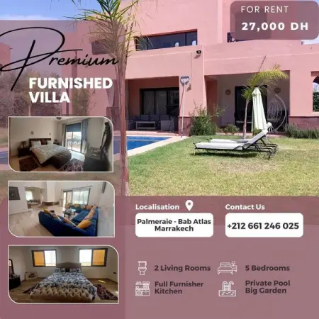 Villa bien meuble  louer en longue dures  la palmeraie bab Atlas,  15mn du centre ville de 