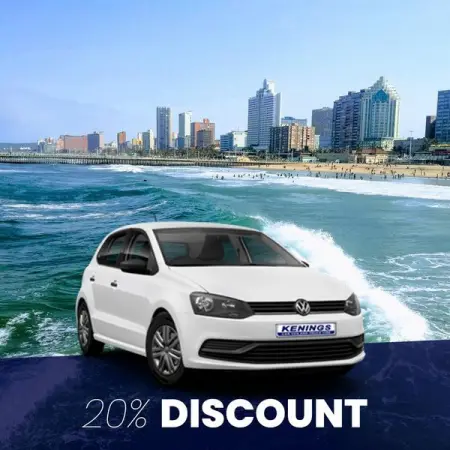 Are you traveling to Durban soon?
Book any of our Group B vehiclesVW Polo Hatch or Simil