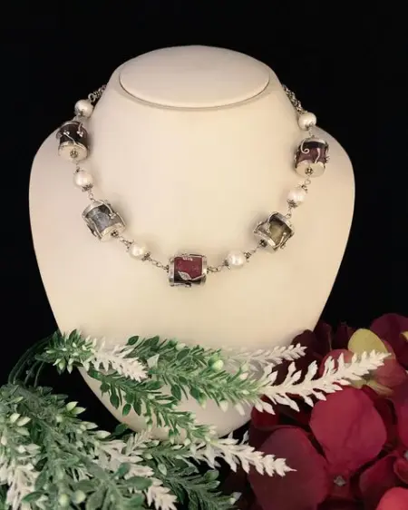 Colored agate and pearl silver necklace . N 1557 necklace necklaces jewe