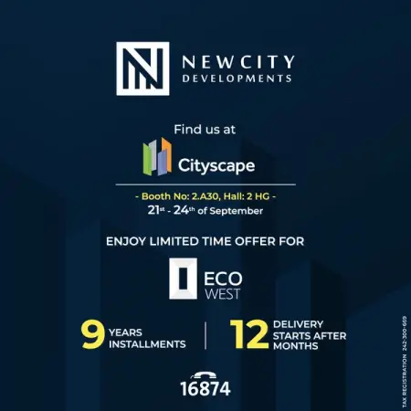 Exclusive Offers on Ecowest units at Cityscape 2022.
Drop by New City Dev