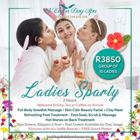  Happy spring 
Ladies sparty - 3hours
Ladies spa day
10 Ladies special offer

Inc