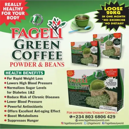Fageli green coffee beans tea is in seed and powdered form.

BENEFITS
- It offers excellent 