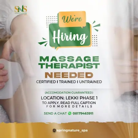 fmale Massage therapist needed for immediate employment.
Trained, Untrained , Certified