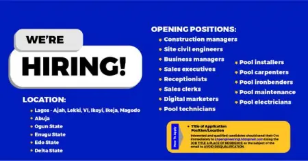 A Swimming pool company is looking to hire experienced and hardworking swimming poo