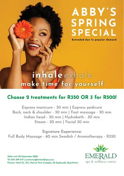 Join us for our Abbys Spring Special where you can choose 2 treatments for R