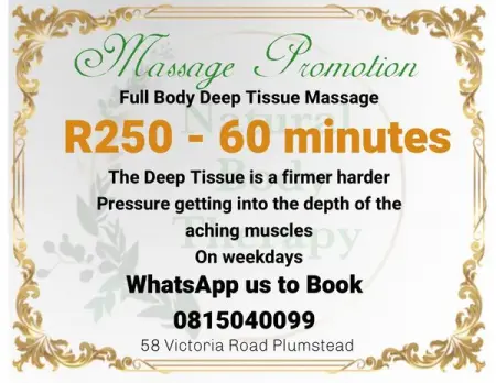 Full Body Swedish massage R200

WhatsApp us on 0815040099 to book or click the