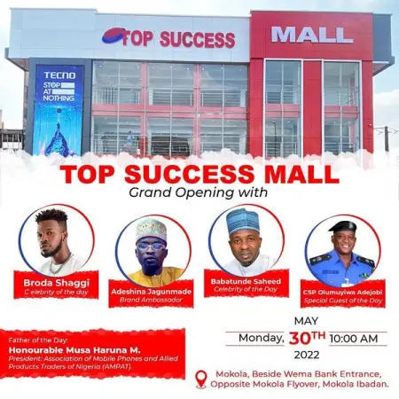 Enjoy life to the fullest   new Topsuccess Mall Mokola Ibadan. 

Contact us today via whats