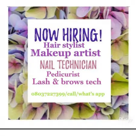 We are hiring !!!! Spa therapist, Nail technician, makeup artist, pedicurist, lashbrows