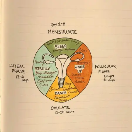 Sleep, Wake up, Dance, Stretch,
Repeat.

We are cyclical beings.

Menstrua