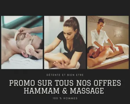 Hammam, Massage, soin de visage et plus.... 100  Hommes, dans un cadre luxueux 