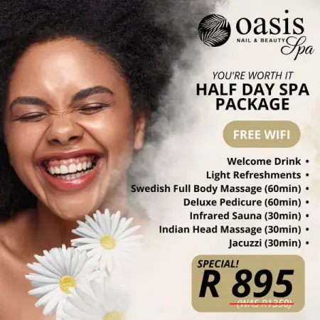 Half Day Spa Package worth R1,350 ONLY R895 

This is an offer to warm any womans heart 