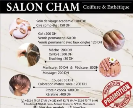 PROMO Salon Cham Hair  Makeup
INFO  06 73 77 64 01  0667 527 149
ADRESSE  salon cham, fin 