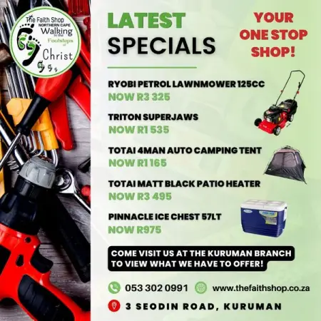 Well stock last...
The Faith Shop Kuruman
Send WhatsApp Message