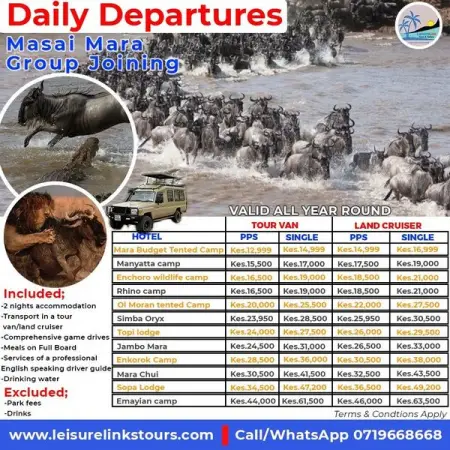 MASAI MARA GAME RESERVE
Guaranteed Daily Departures.
Group Joining Safari
