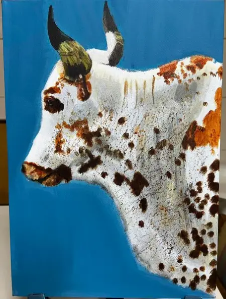 Latest piece is completed and for sale.

Title Inkomo Entle 
Painted on stretched canvas, us