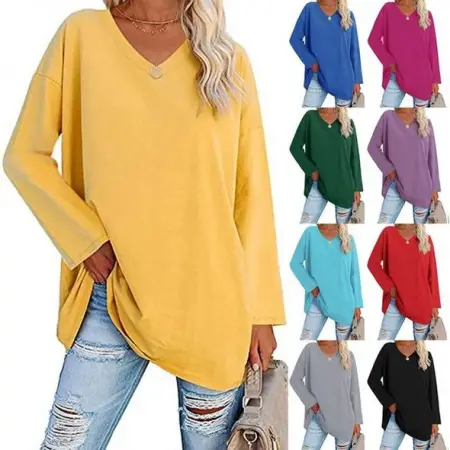 These cotton womens V-neck loose long sleeve fashion knit tops are a classic tren