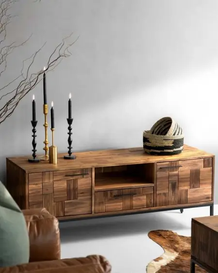 Welcome a vintage feel to your living room with the Valgary TV Stand. 