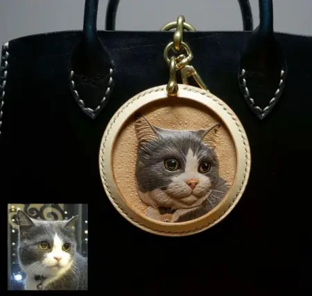   79.9 Create a custom Sculpture by embossed leather keychains vegetable tanned leather of