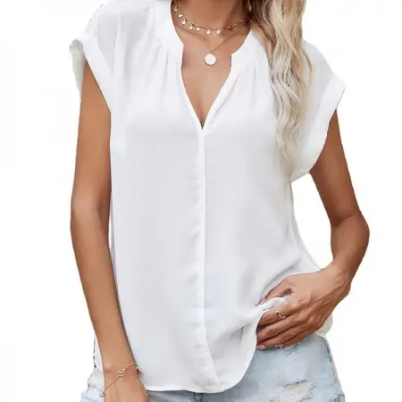 FB.ME
Fashion Short Sleeves For Women White Chiffon Rolled Sleeve Blouse Fa